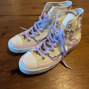 Converse Cream and Pink Flame High-Top Sneakers